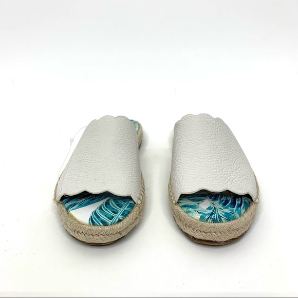 J. McLaughlin White Scalloped Pebbled Leather Tropical Espadrille Slide Sandals - Picture 3 of 11